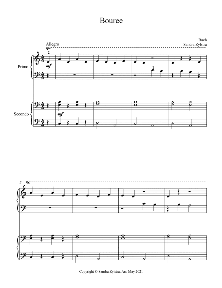 Bouree  (beginning solo with optional elementary duet) (arr. Sandra Zylstra)