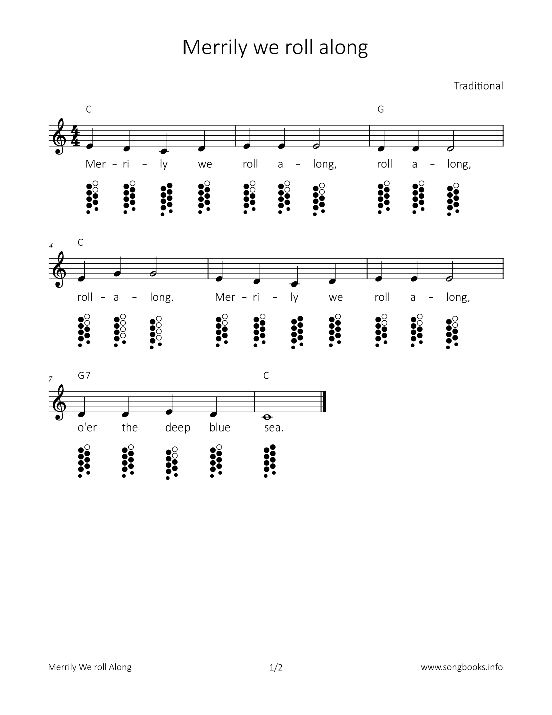 Merrily we roll along (arr. songbooks.info)