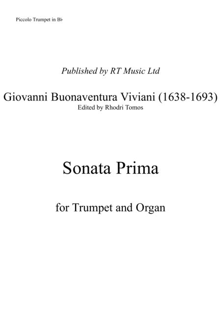 Viviani - Sonata Prima. Solo parts. (arr. Rhodri Tomos)