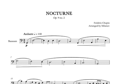 Chopin Nocturne op. 9 no. 2 | Bassoon | C Major | Easy beginner (arr. Milanov)