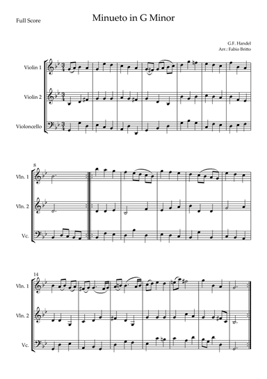 Minueto in G Minor (G.F. Handel) for String Trio (arr. Fabio Britto)