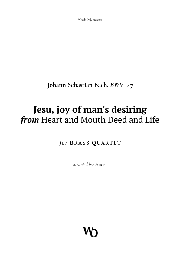 Jesu, joy of man's desiring by Bach for Brass Quartet (arr. Ander)