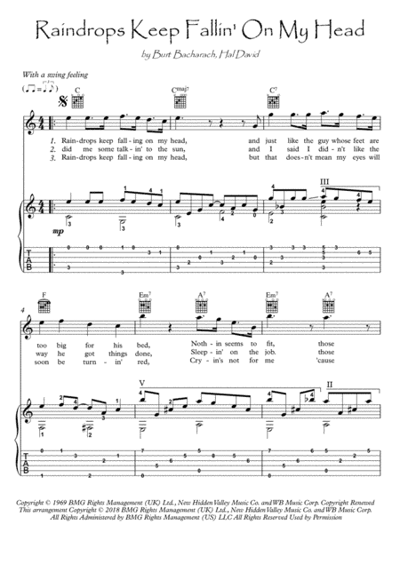 Raindrops Keep Fallin' On My Head (arr. PianoSheetNow)