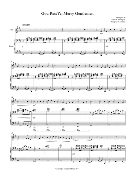 God Rest Ye Merry Gentlemen for Violin Solo with Piano Accompaniment (arr. Debra E. Stempien, Gregory H. Turner)