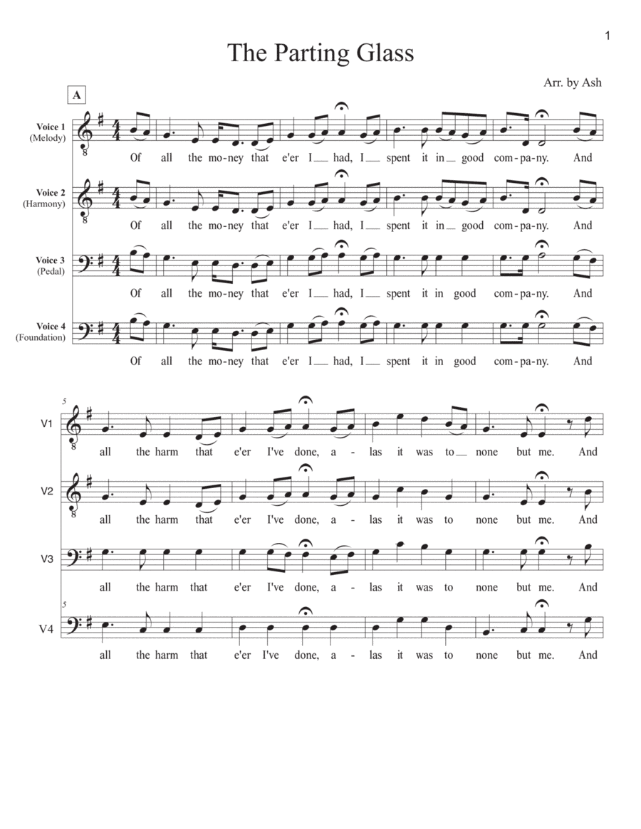 The Parting Glass (quartet) (arr. Ash)