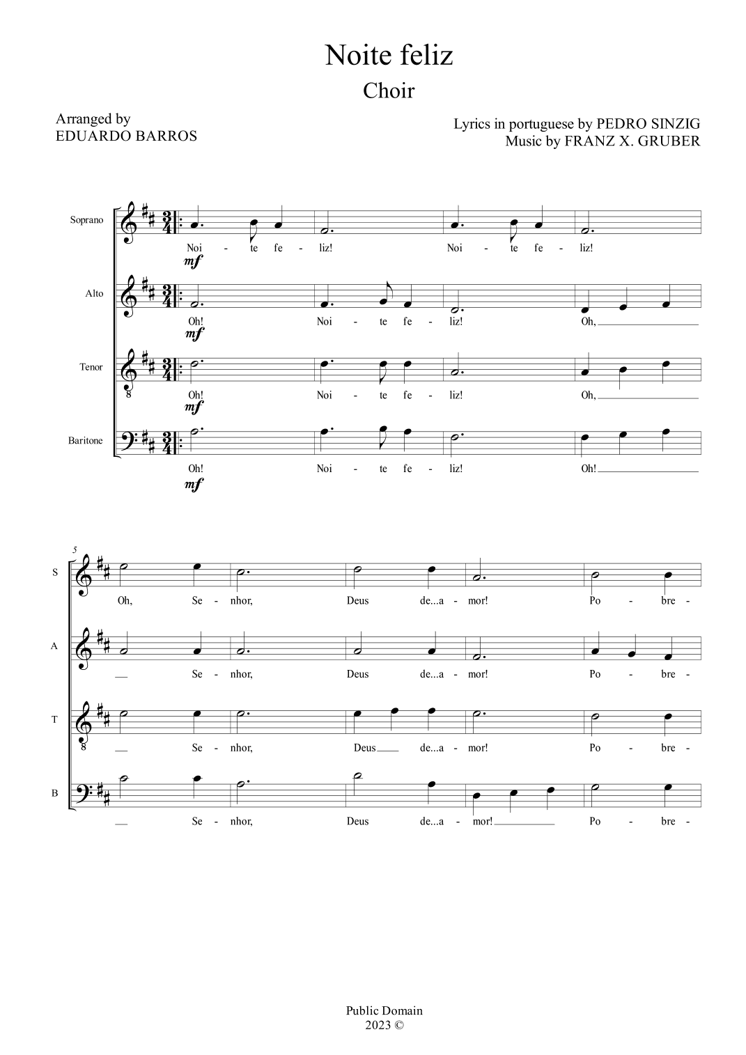 Noite Feliz (Para Coro A Cappella) (arr. Eduardo Barros)