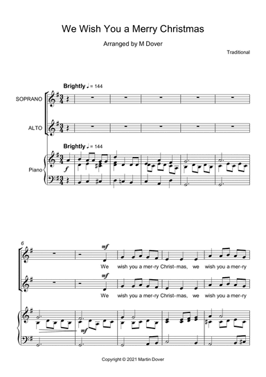 We wish you a Merry Christmas - Two part Choir - SA - Upper Voices (arr. Martin Dover)