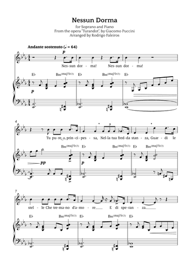 Nessun Dorma (for soprano and piano) (arr. Rodrigo Faleiros)