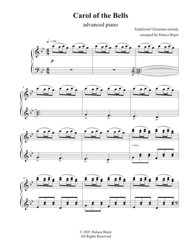 Carol of the Bells (epic advanced piano) (arr. Raluca Bojor)