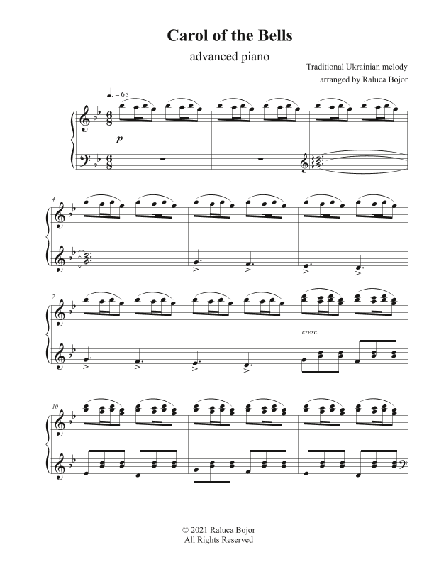 Carol of the Bells (epic advanced piano) (arr. Raluca Bojor)