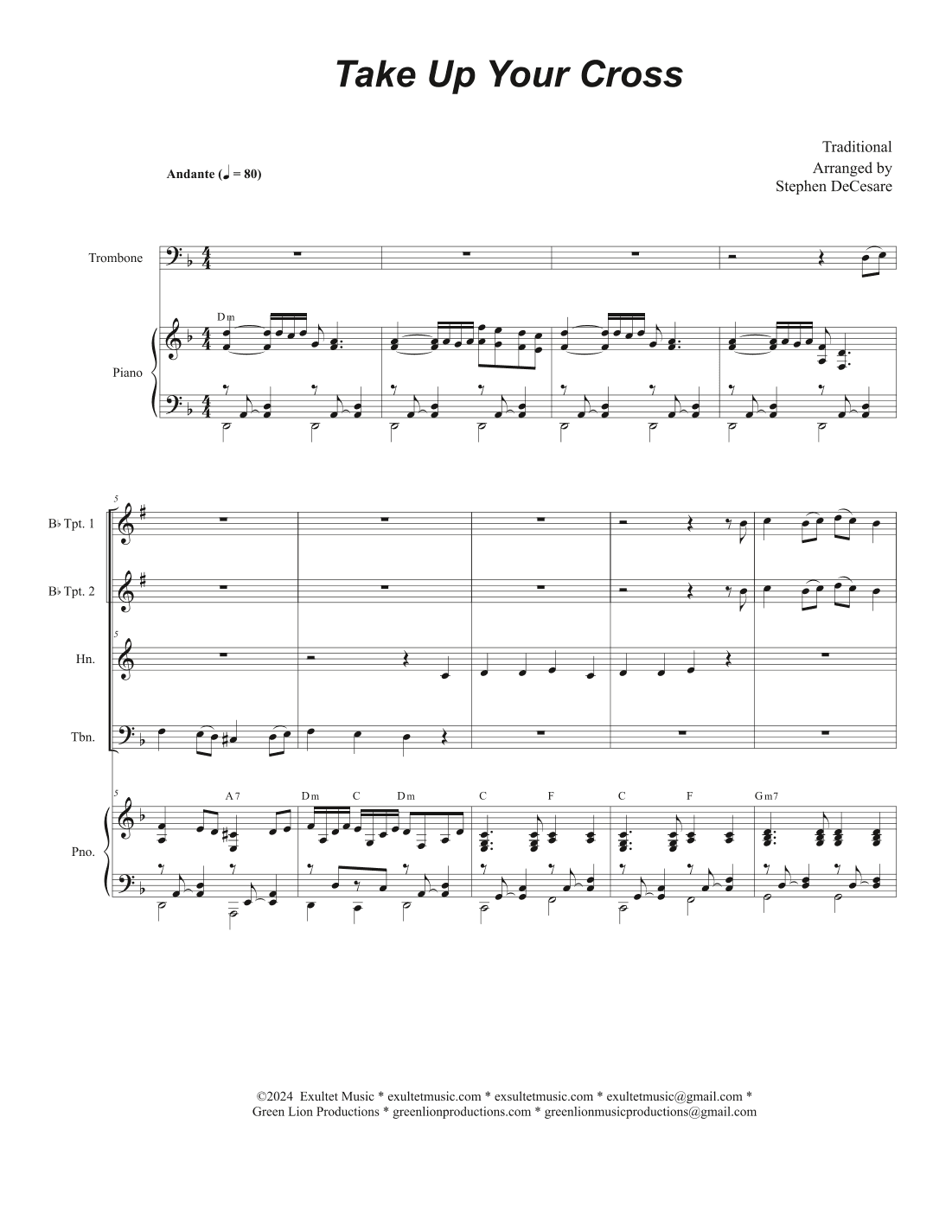 Take Up Your Cross (Brass Quartet and Piano) (arr. Stephen DeCesare)