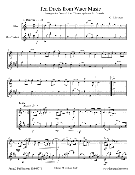 Handel: Ten Duets from Water Music for Oboe & Alto Clarinet (arr. James M. Guthrie)