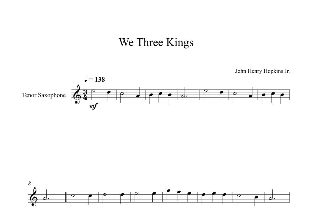 We Three Kings - John Henry Hopkins Jr. (Tenor Sax) (arr. Digital Book Music)