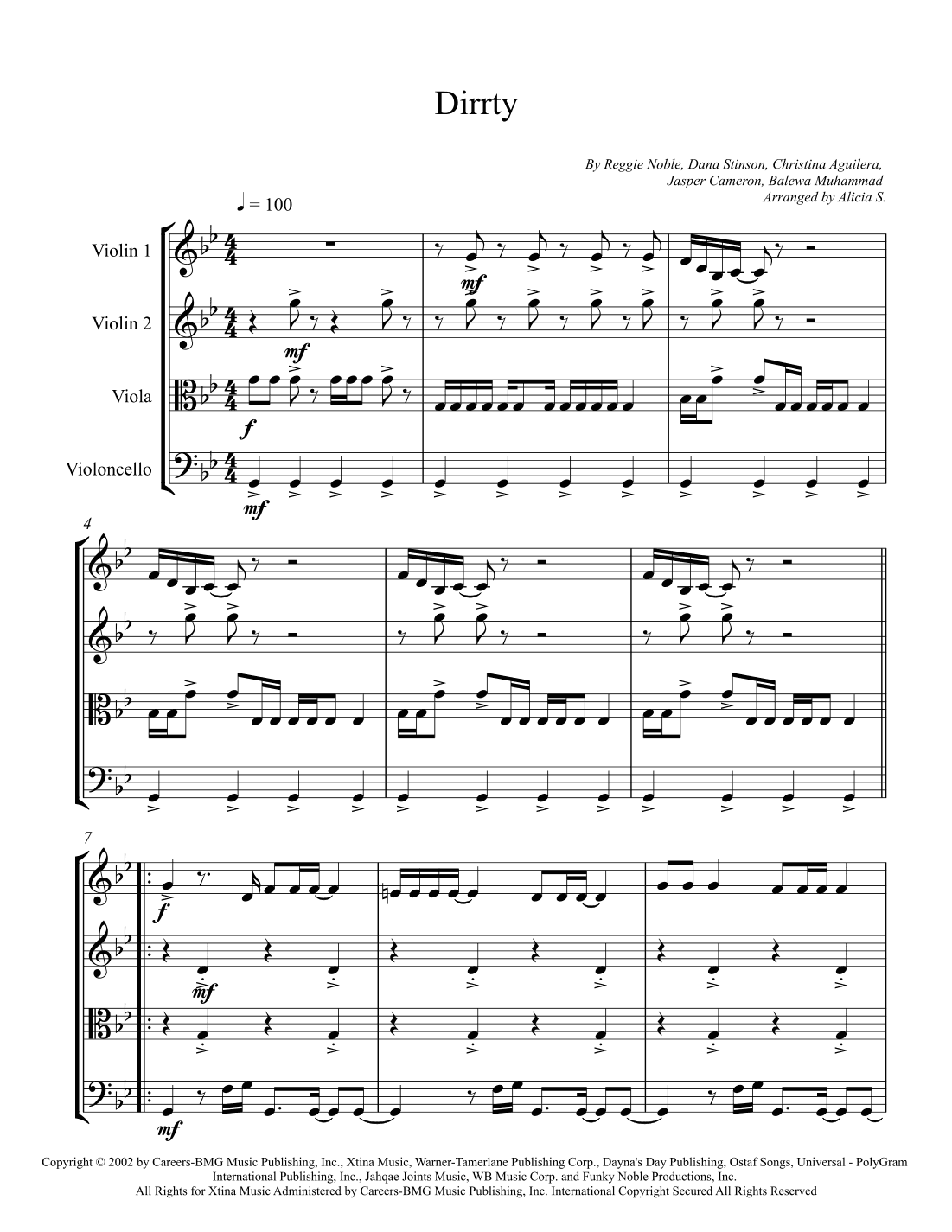 Dirrty (arr. Alicia S.)