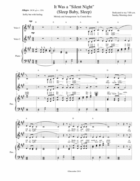 It was a "Silent Night" (Sleep Baby, Sleep) Vocal Duet & Piano (arr. Connie Boss)