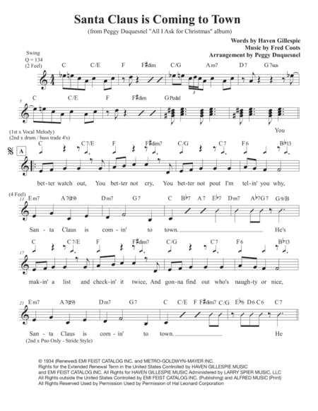 Santa Claus Is Comin' To Town (arr. Peggy Duquesnel)