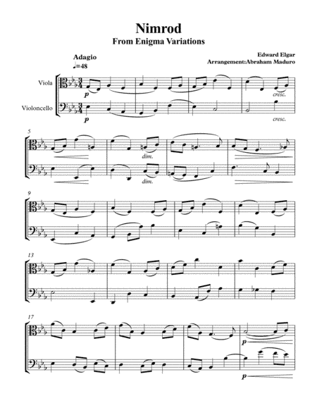 Nimrod From Enigma Variations Viola Cello Duet (arr. Abraham Maduro)