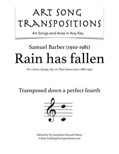 Rain Has Fallen, Op. 10, No. 1 (arr. ArtSongTranspositions.com)