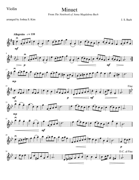 Minuet in G Major for String Trio (from Notebook of Anna Magdalena Bach) (arr. Joshua S. Kim)