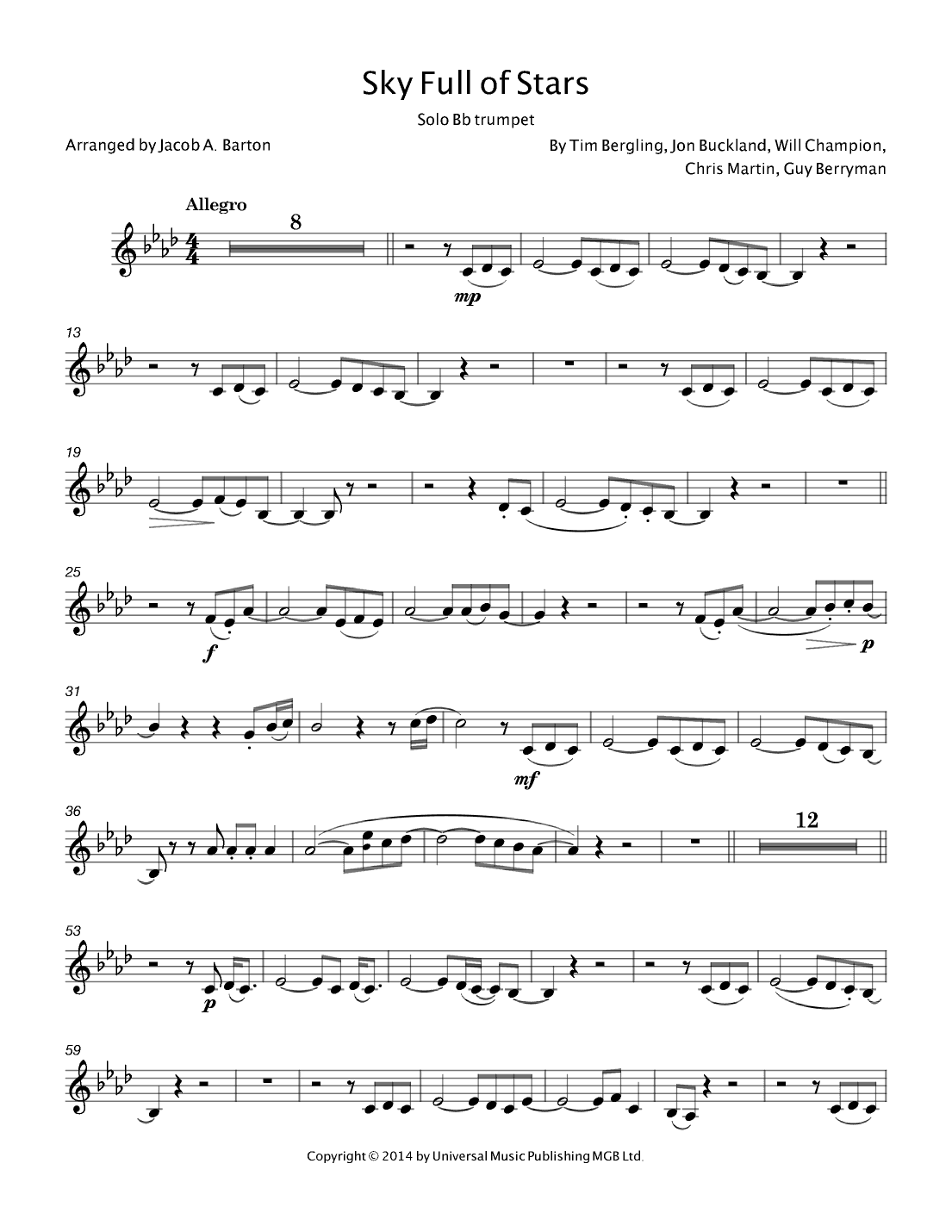 A Sky Full Of Stars (arr. Jacob A. Barton)