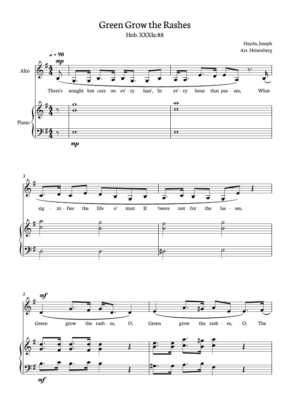 Joseph Haydn - Green Grow The Rashes for Alto with Piano in E minor. (arr. Heisenberg)