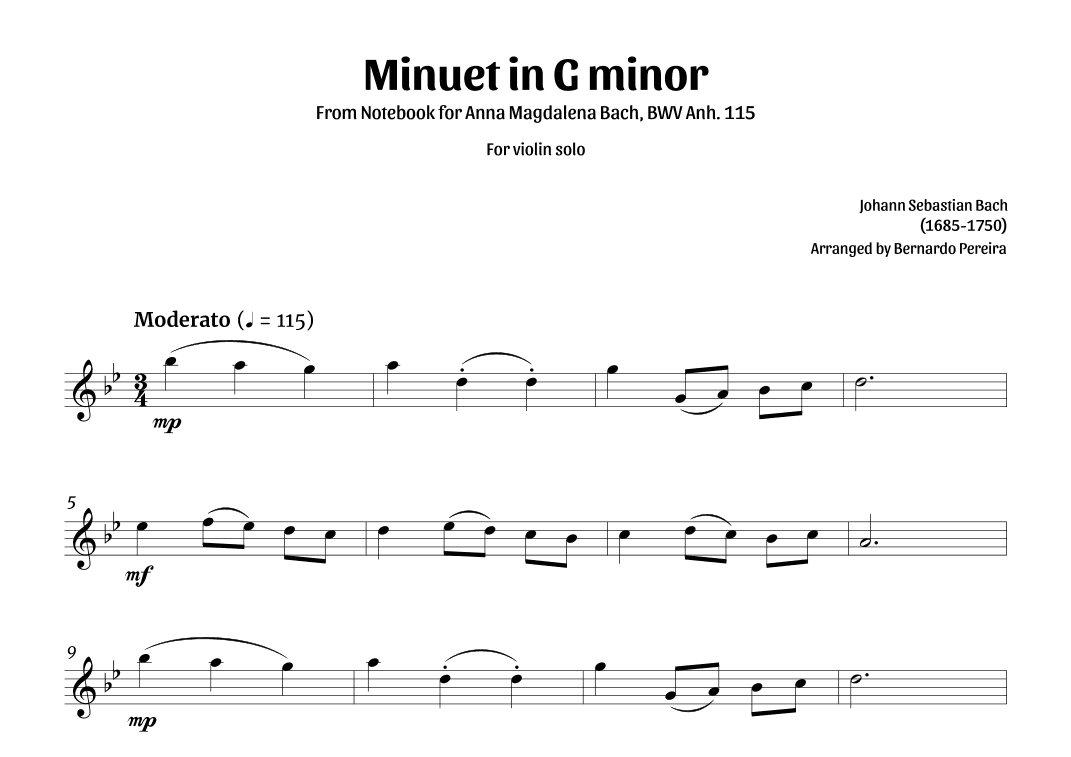Minuet in G minor (violin solo) (arr. Bernardo Pereira)