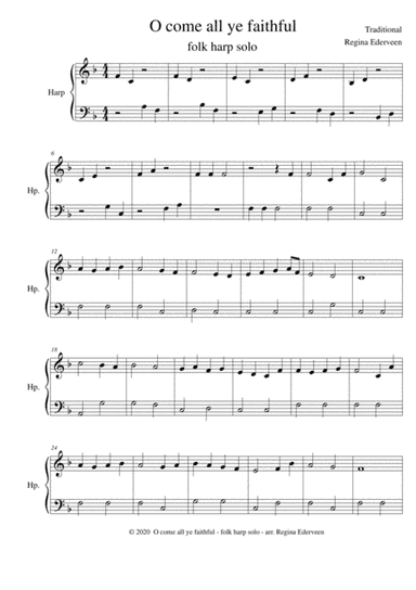 O come all ye faithful - harp solo - beginner