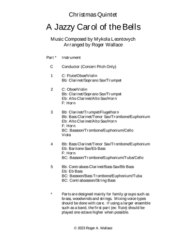 Carol of the Bells (Jazz Waltz for Woodwind Quintet) (arr. Roger Wallace)