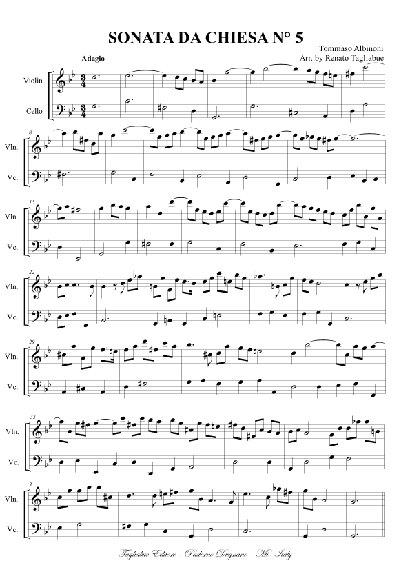 Albinoni - SONATA DA CHIESA N° 5. Arr. per Violino e Cello (arr. Renato Tagliabue)
