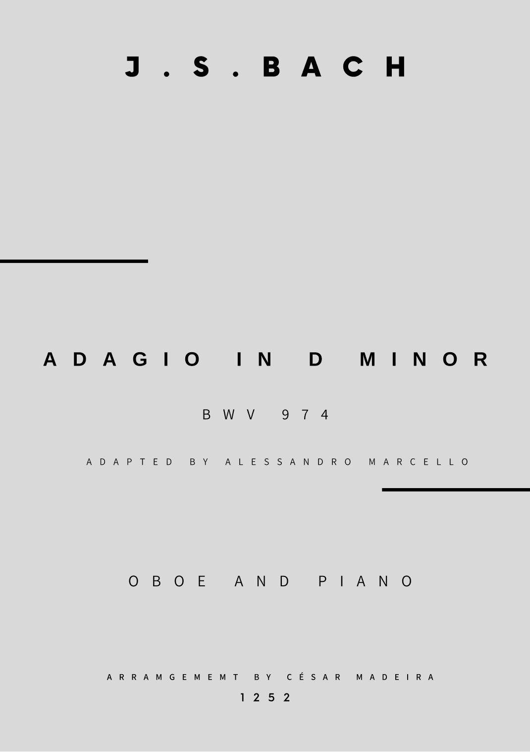 Adagio (BWV 974) - Oboe and Piano (Full Score and Parts) (arr. César Madeira)