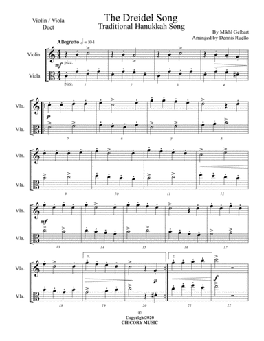 The Dreidel Song - Violin/Viola Duet - Intermediate (arr. Dennis Ruello)
