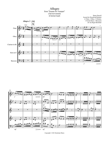 Allegro (from "Sonata for Trumpet") (Bb) (Woodwind Quintet - 1 Flute, 1 Oboe, 1 Clar, 1 Hrn, 1 Basso (arr. Regis Bookshar)