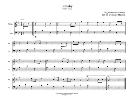 Lullaby- Violin and Cello Duet (arr. Dominic Meccia)