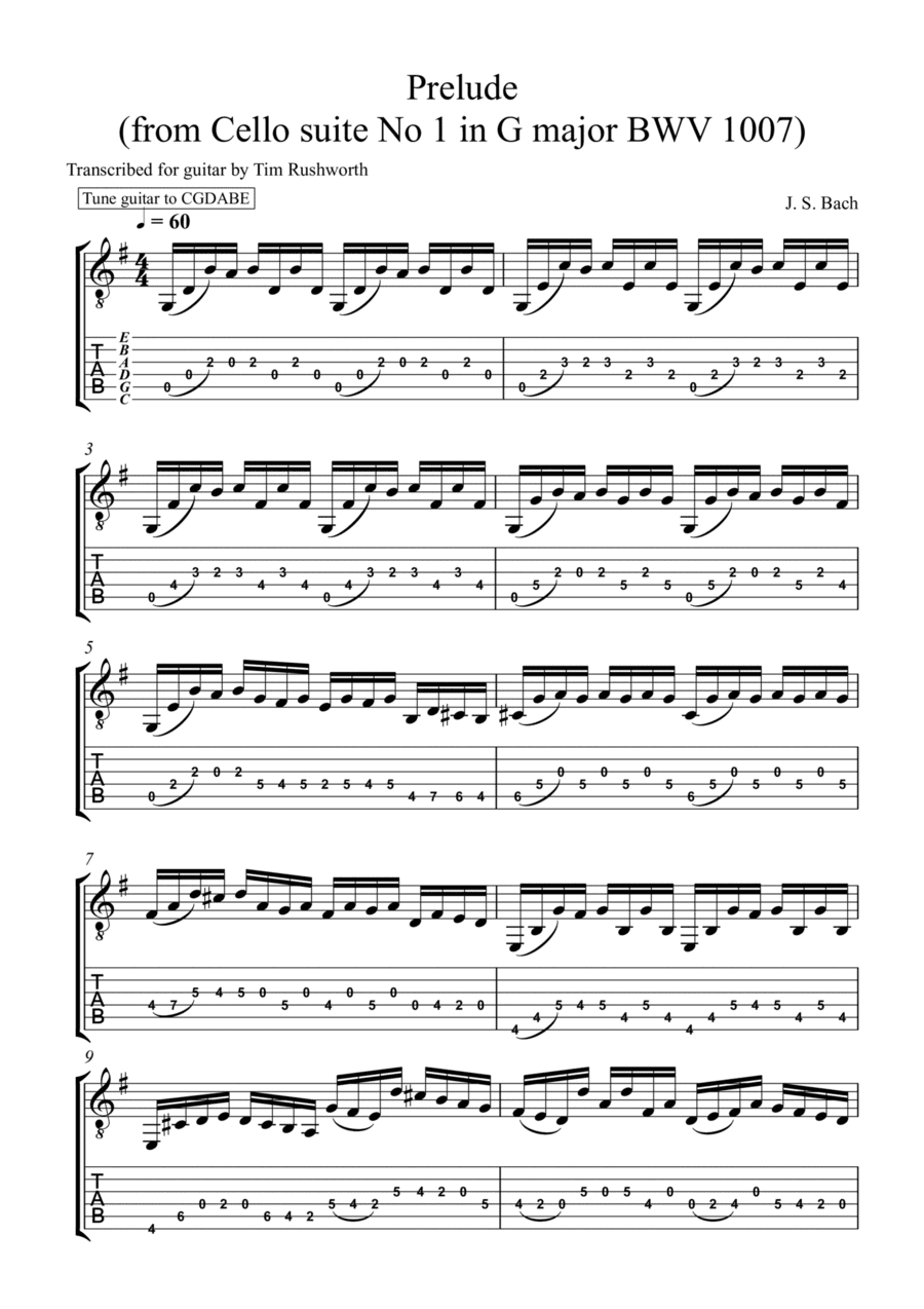Prelude in G major (BWV1007) from Cello suite No 1 (arr. Tim Rushworth)