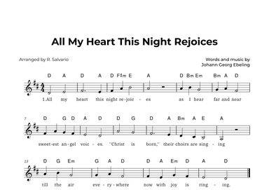 All My Heart This Night Rejoices (Key of D Major) (arr. R. Salvario)