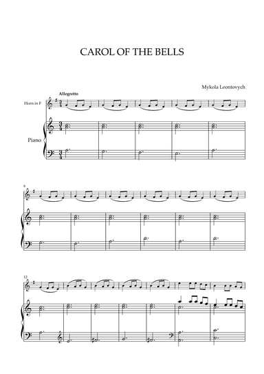 Mykola Leontovych - Carol of The Bells (for French Horn and Piano) (arr. Cadenza Editions)