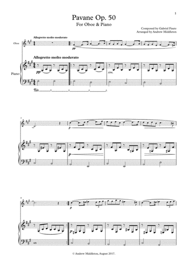 Pavane Op. 50 arranged for Oboe and Piano (arr. Andrew Middleton)