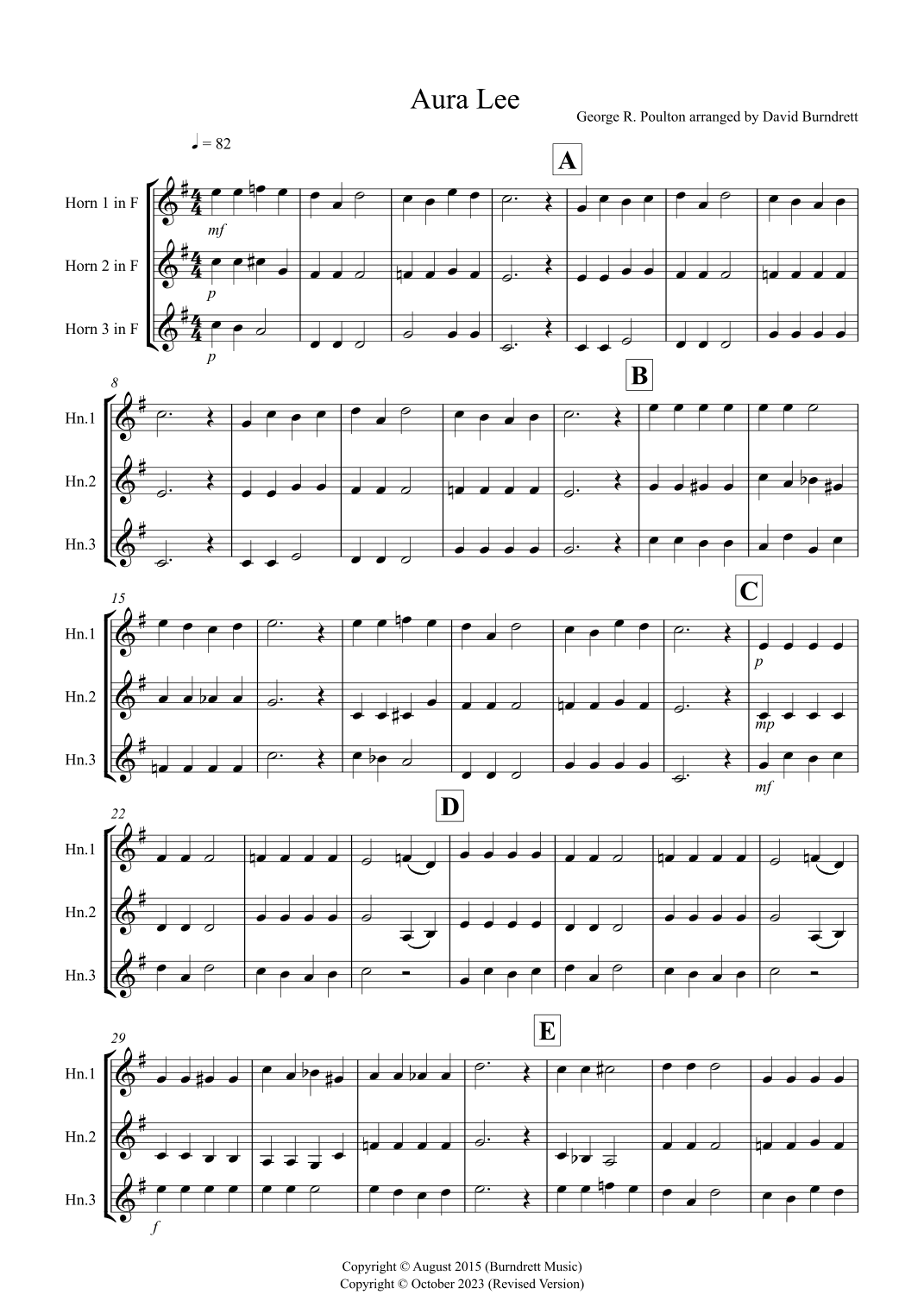 Aura Lee for Horn Trio (arr. David Burndrett)
