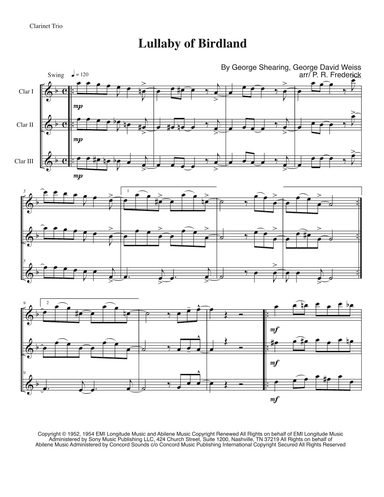 Lullaby Of Birdland (arr. P. R. Frederick)