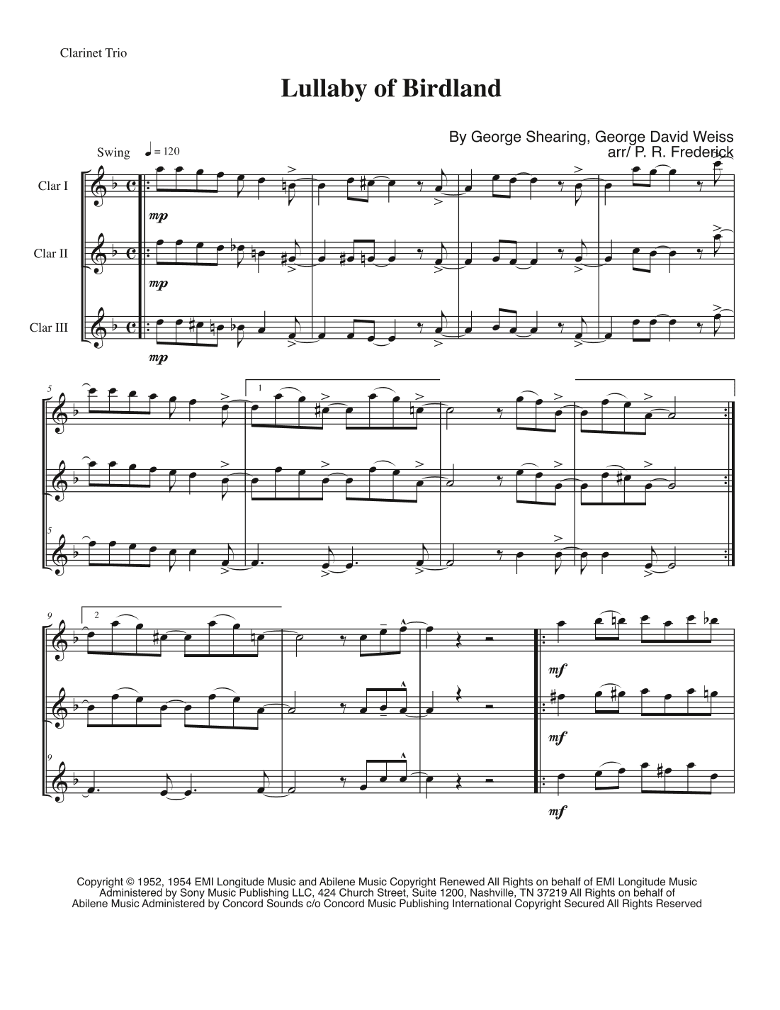 Lullaby Of Birdland (arr. P. R. Frederick)