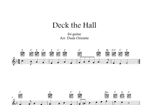 Deck the Halls  (F major - guitar TABS - no lyrics) (arr. Duda Oriontte)