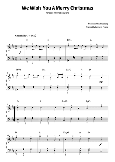 We Wish You A Merry Christmas (easy-intermediate piano – D major) (arr. Bernardo Pereira)