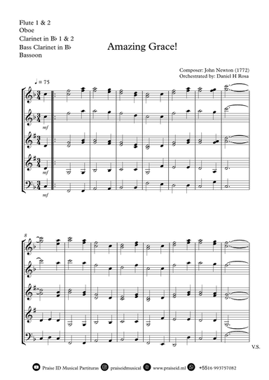 Amazing Grace How Sweet the sound - Easy Woodwind Quartet (arr. Daniel H Rosa)