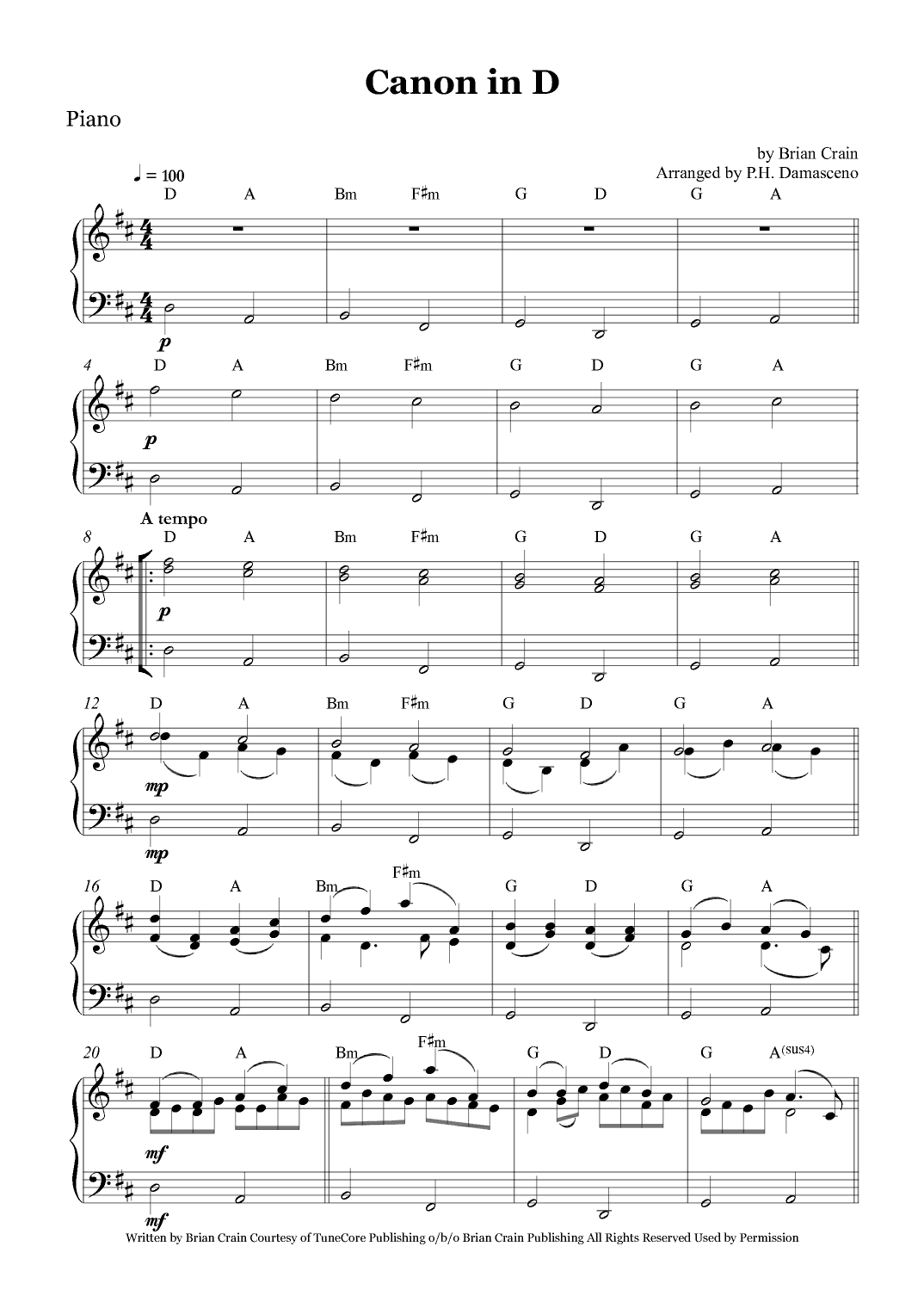Canon In D (arr. Arranged by P.H. Damasceno)