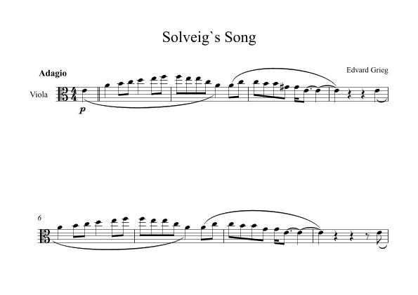 Solveig`s Song - Edvard Grieg (Viola) (arr. Digital Book Music)