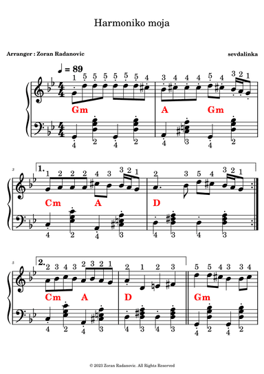 Harmoniko moja - for accordion beginner (arr. Zoran Radanovic)