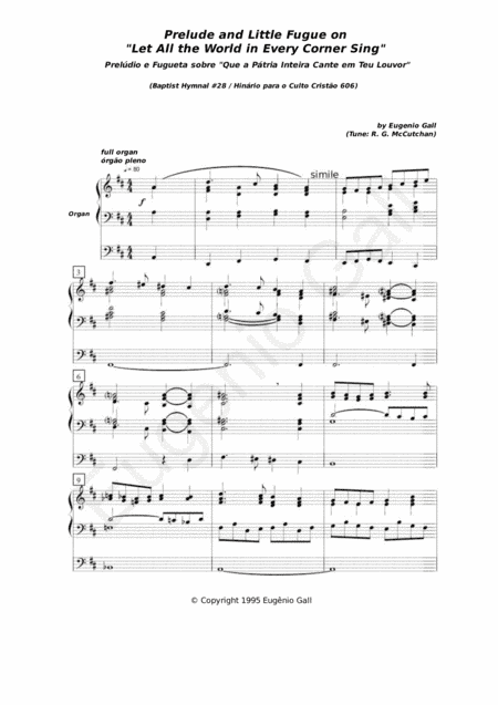 Let All the World in Every Corner Sing - Prelude and Little Fugue for Organ (arr. Eugenio Gall)