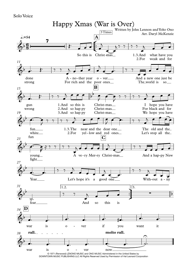 Happy Xmas (war Is Over) (arr. Daryl McKenzie)