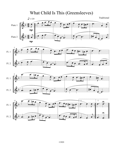 What Child Is This (Greensleeves) for flute duet (arr. B C Dockery)