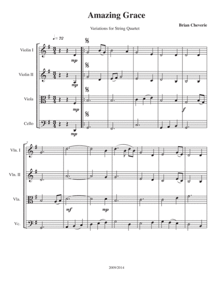 Variations on Amazing Grace for String Quartet (arr. Nickle City Press)